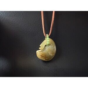 Natural Jade Carved Swan Pendant Necklace Hand Carved Nephrite Green Jade Beads